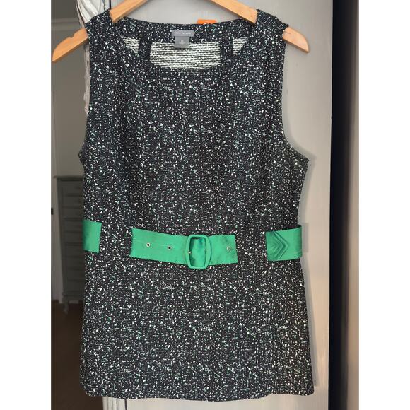 Ann Taylor Silk Blend Textured Black Green Belted Sleeveless Layering Top Sz 10 - Picture 5 of 9